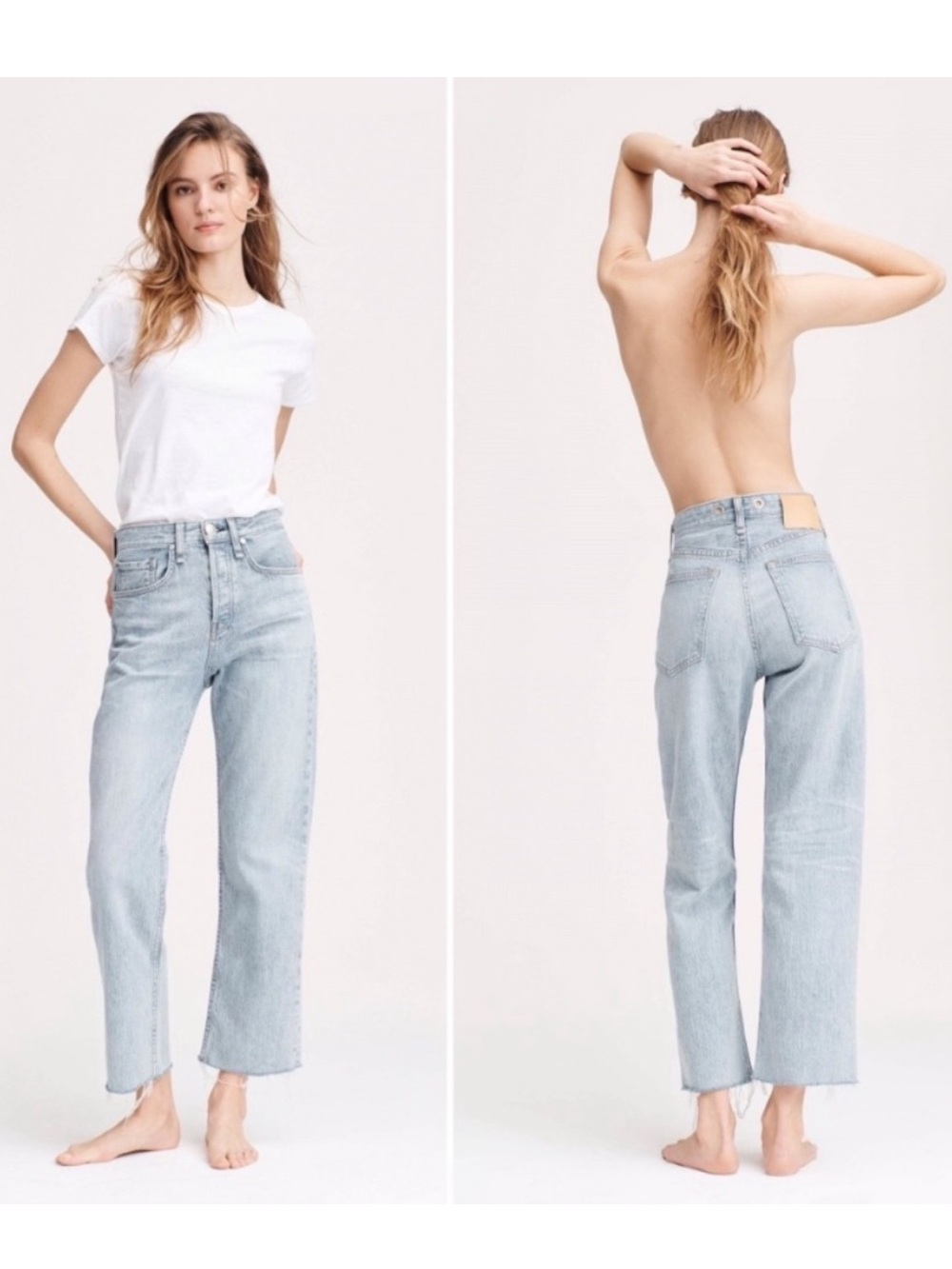 RAG & BONE Maya High Rise Ankle Slim Button fly Jeans Acid Wash Blue Jeans,  29